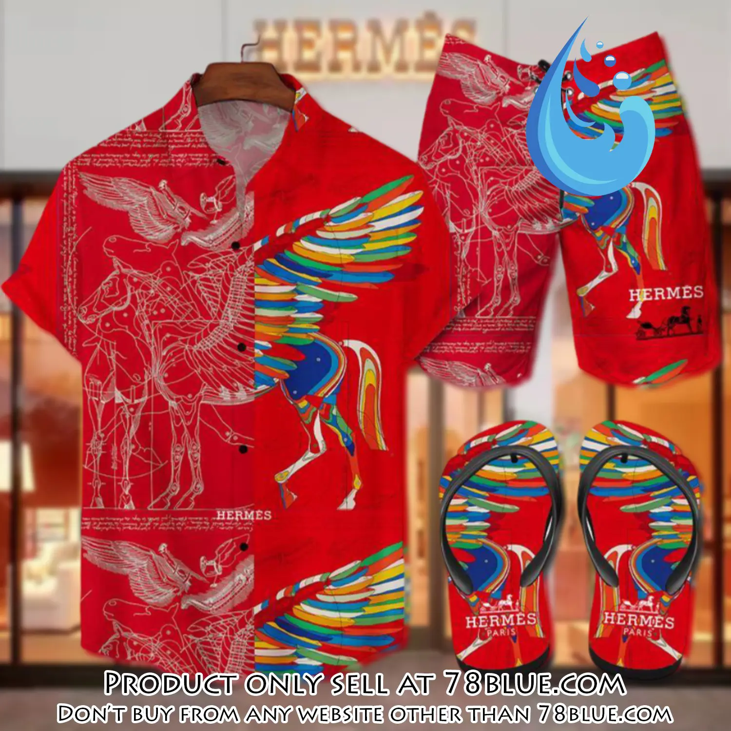 Hermes flip flops and combo hawaii shirt shorts luxury brand summer outfit hsf086 78b1117976
